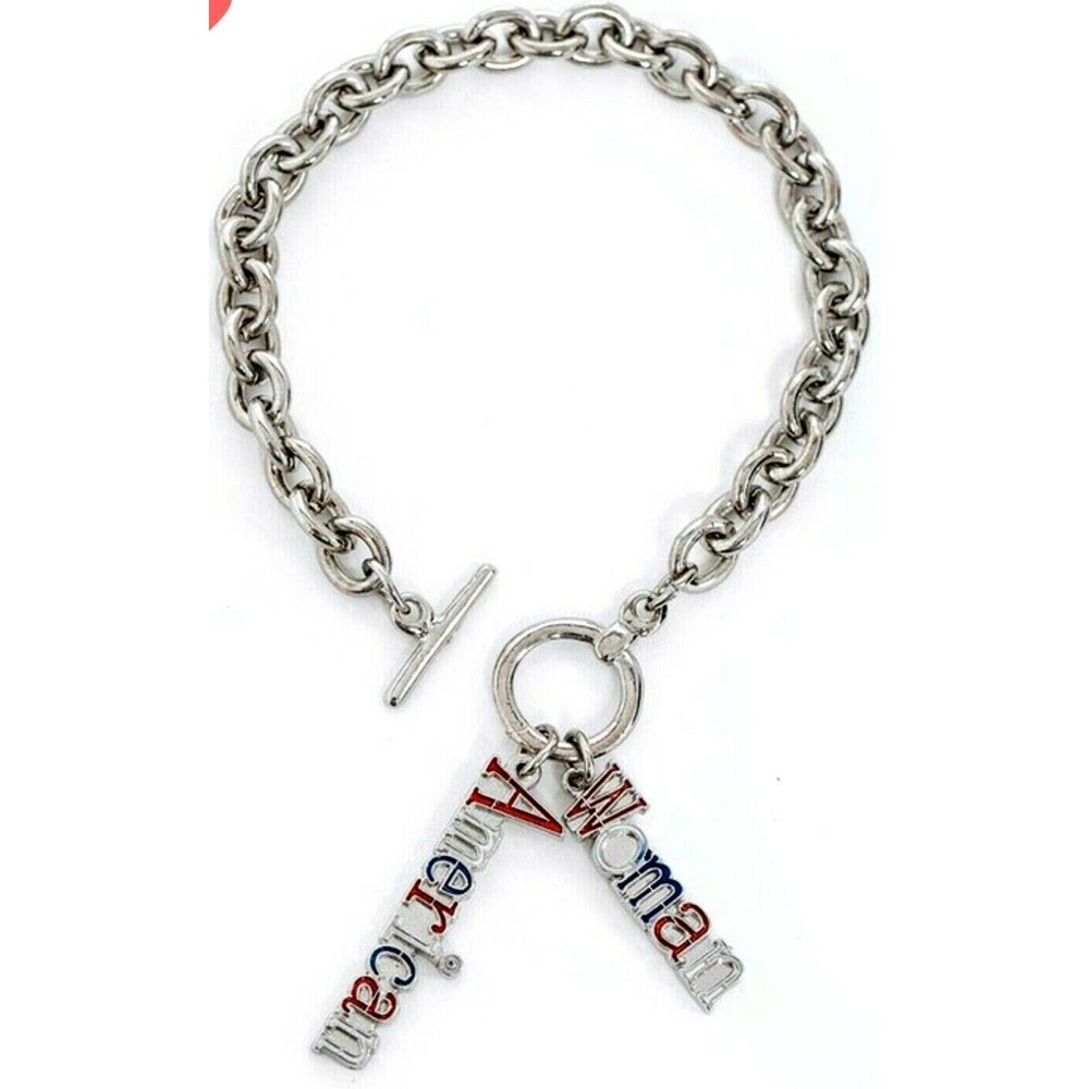 Silver Chain Link Bracelet with American Woman